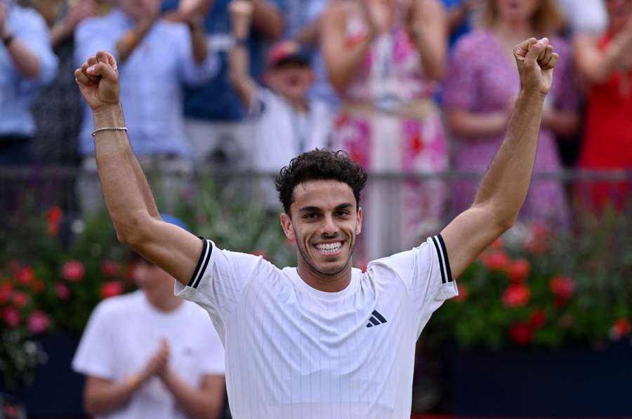 Cerundolo celebrates his semi-final win Cerundolo celebrates his semi-final win