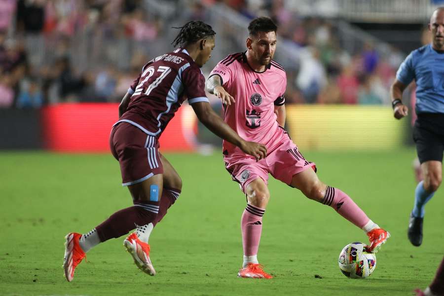 Messi (R) in action for Inter Miami
