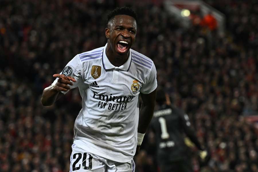 Vincius scored two goals at Anfield in the Champions League