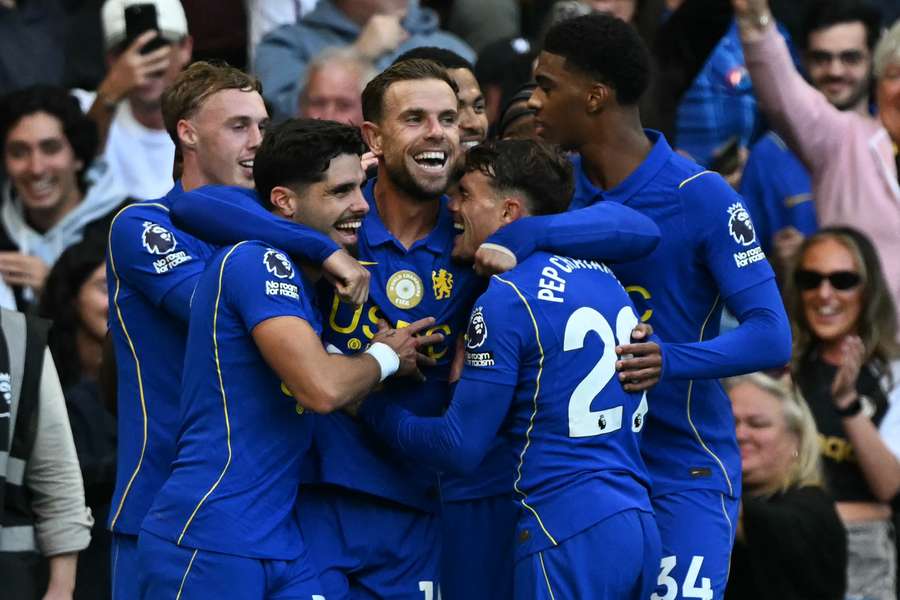 Jordan Henderson celebrates with teammates after scoring their fifth goal Jordan Henderson celebrates with teammates after scoring their fifth goal