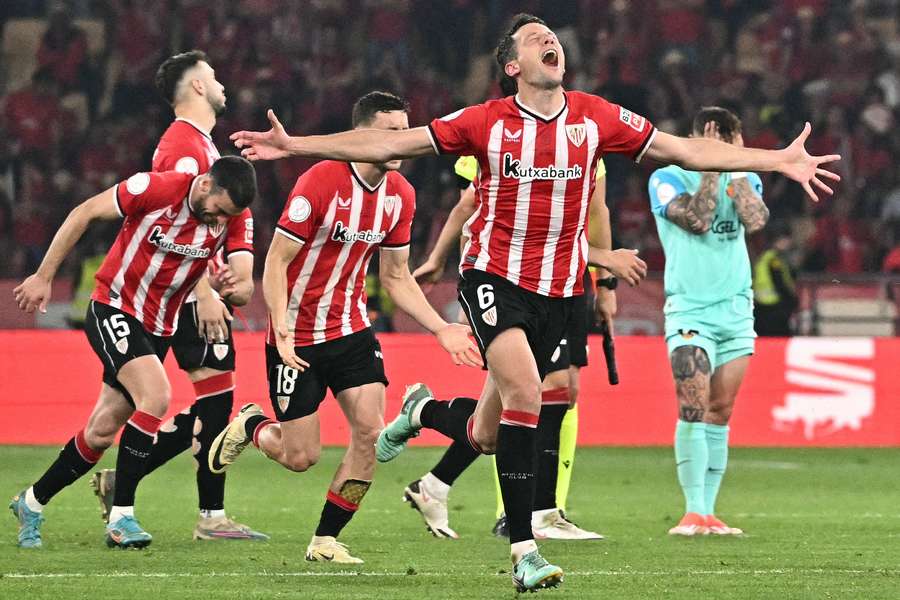 Bilbao players reel away in celebration