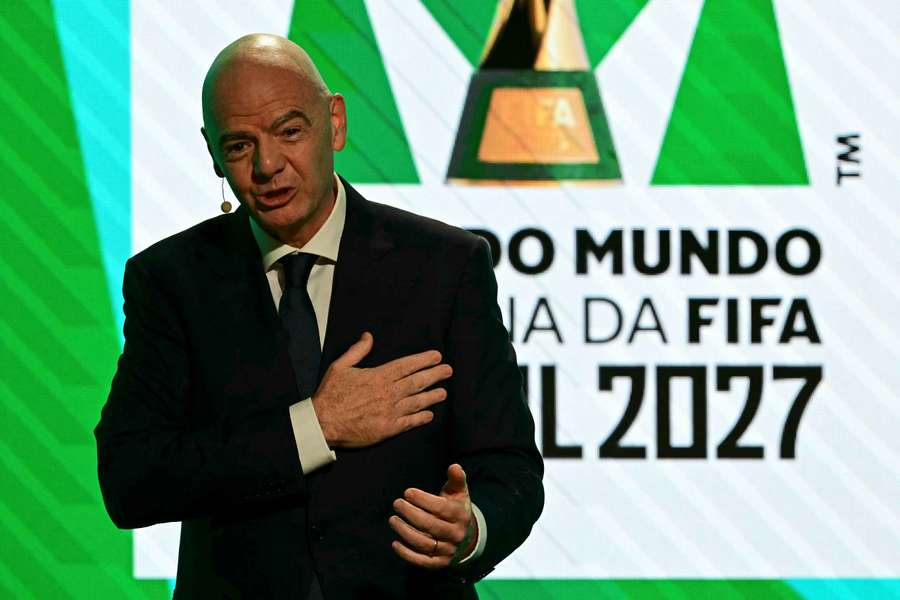 Prezydent FIFA Gianni Infantino przemawia logo MŚ Kobiet 2027 podczas ceremonii otwarcia w Rio de Janeiro w Brazylii, 25 stycznia 2026 r. Prezydent FIFA Gianni Infantino przemawia logo MŚ Kobiet 2027 podczas ceremonii otwarcia w Rio de Janeiro w Brazylii, 25 stycznia 2026 r.