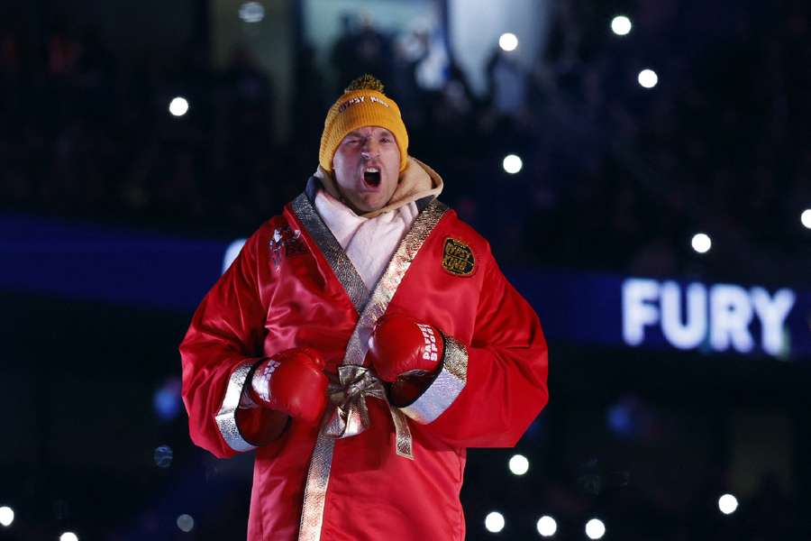 Fury during his ring walk before his fight against Chisora