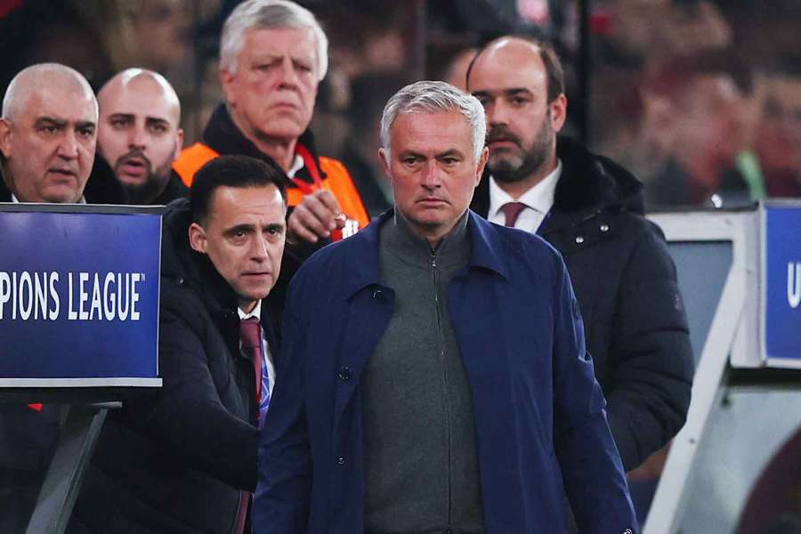 Benfica coach Jose Mourinho reacts after being sent off