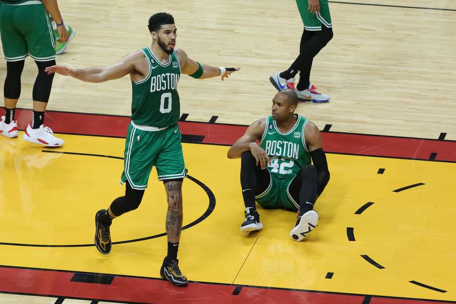 Celtics' Jayson Tatum (L) during the match against Miami Heat