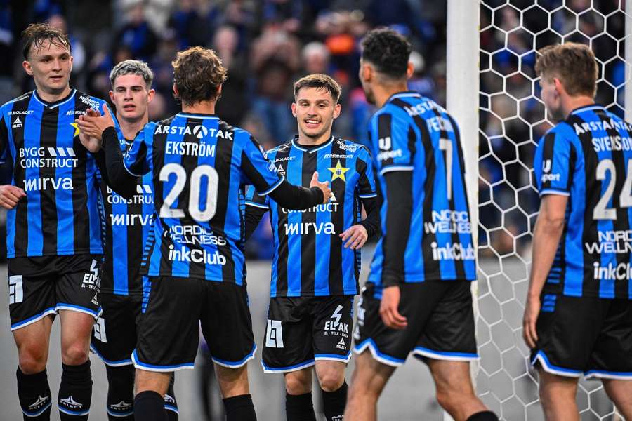 Sirius players celebrate an Isak Bjerkebo (centre) goal Sirius players celebrate an Isak Bjerkebo (centre) goal