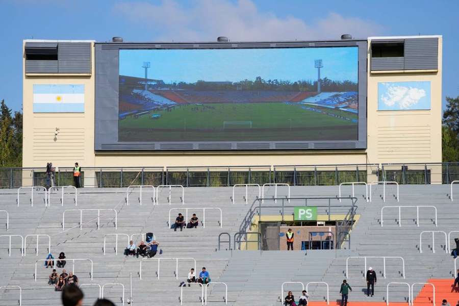 A map of the Falklands at Argentina's Malvinas stadium