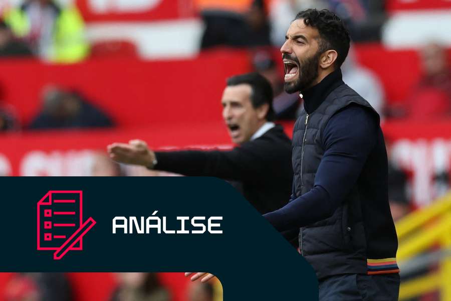 Ruben Amorim, com Unai Emery, do Aston Villa, ao fundo