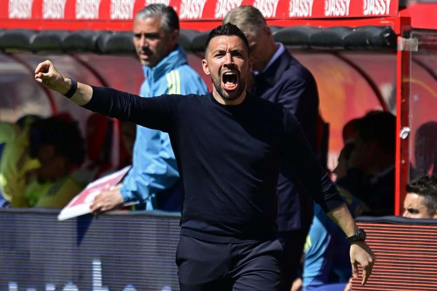Ajax manager Francesco Farioli coaches his team during the match against FC Utrecht