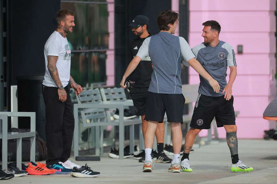 David Beckham, coproprietário do Inter Miami CF, e Lionel Messi, do Inter Miami CF