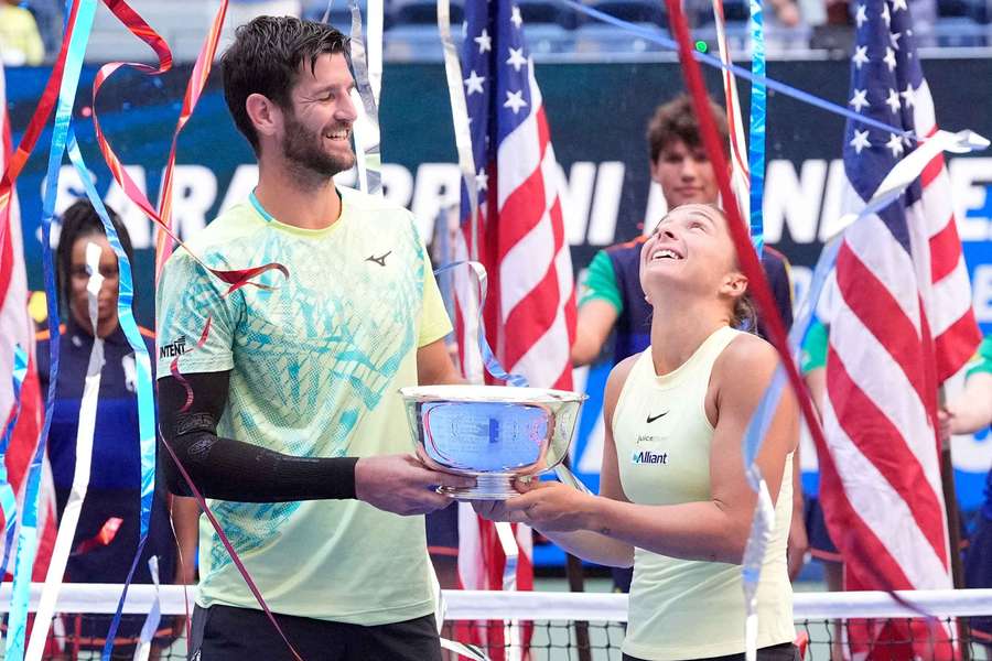 Vavassori (left) and Errani with last year's US Open mixed doubles trophy Vavassori (left) and Errani with last year's US Open mixed doubles trophy