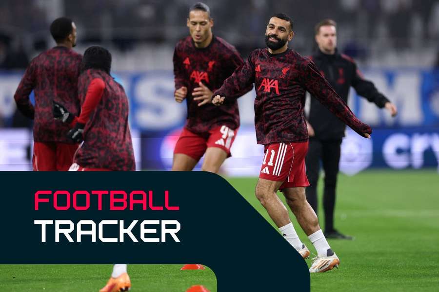 Liverpool's Mohamed Salah warms up ahead of their clash with Marseille