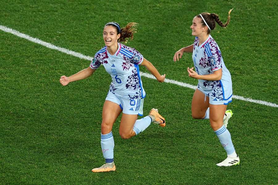 Spain's Aitana Bonmati celebrates scoring their third goal 