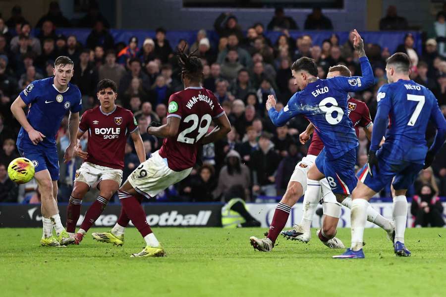 Chelsea's Enzo Fernandez scores their third goal
