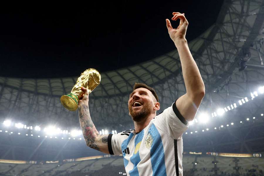 Messi celebrates winning the World Cup back in December