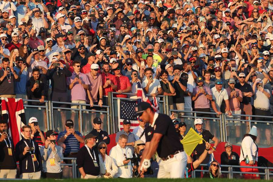 Bryson DeChambeau on the first tee on Saturday morning