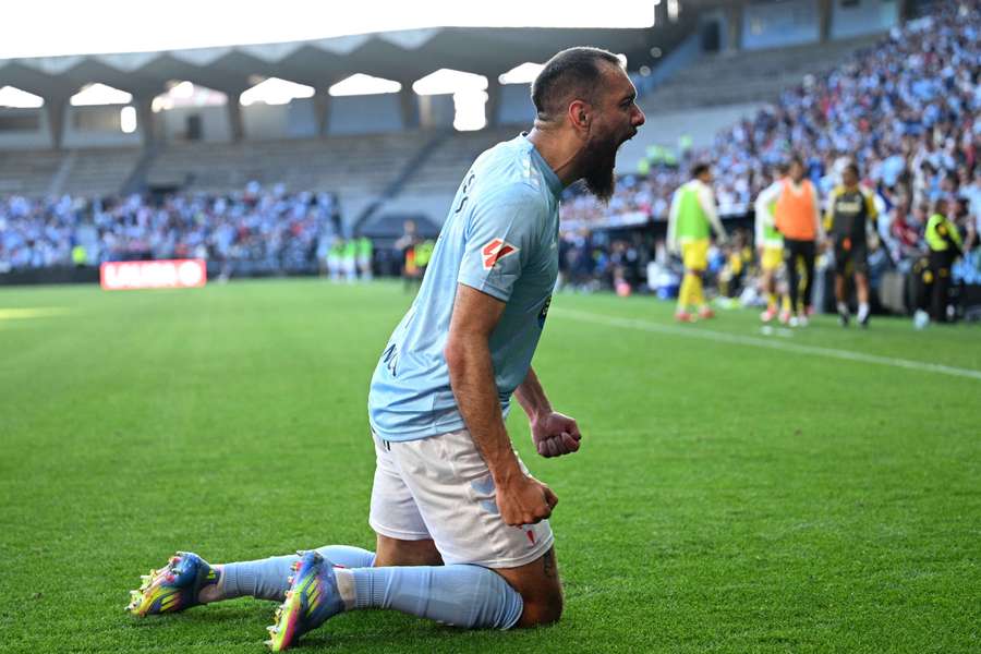 Borja celebra el gol anotado con el Celta.
