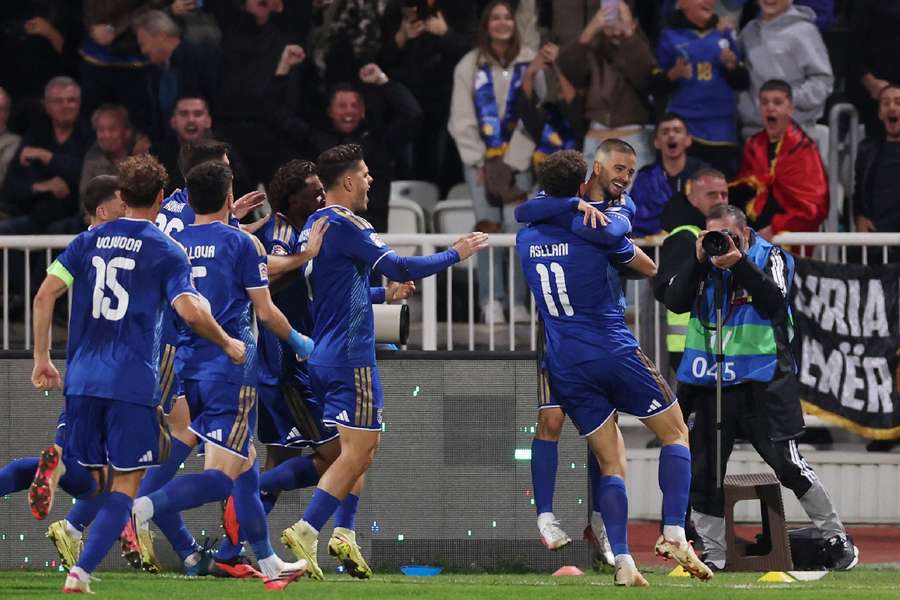 Kosovo celebrate taking the lead Kosovo celebrate taking the lead