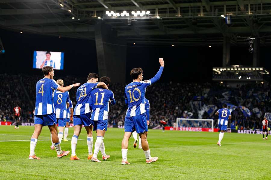 Os jogadores do FC Porto após o golo de Gabri Veiga Os jogadores do FC Porto após o golo de Gabri Veiga
