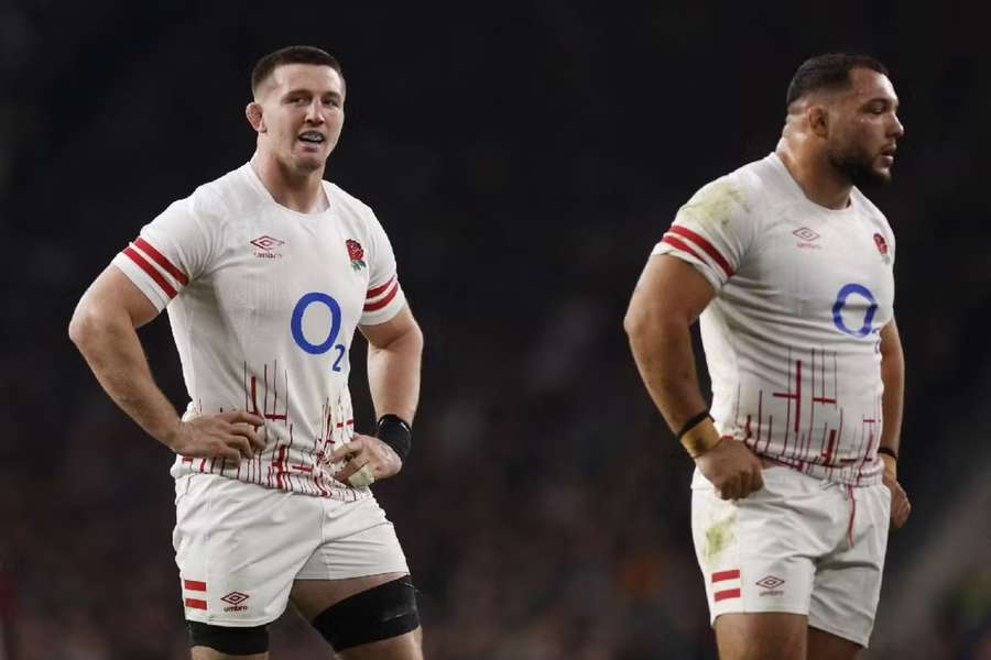 England's Tom Curry and Ellis Genge during a match