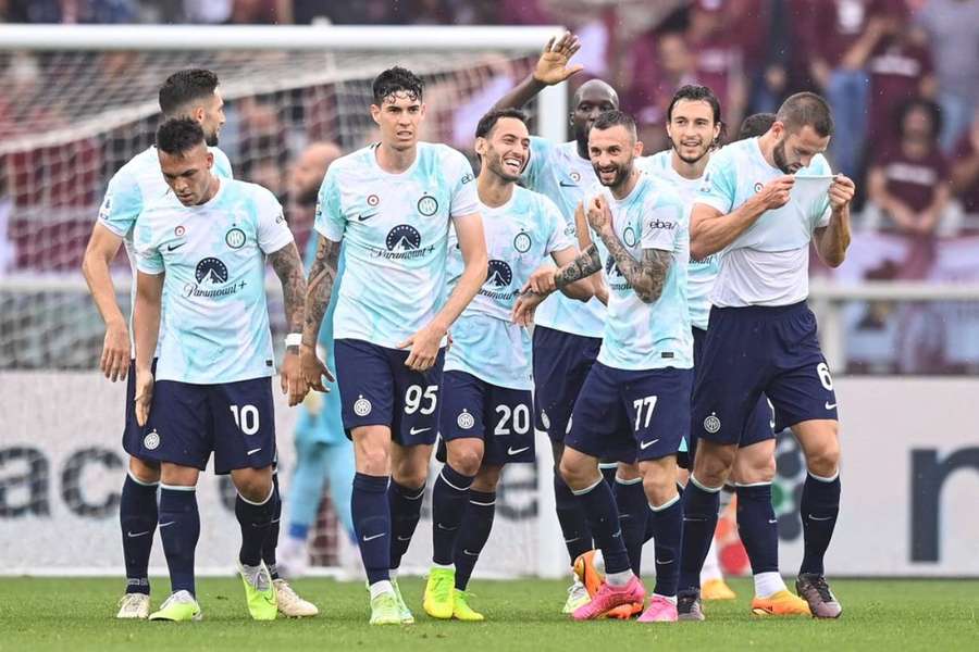 Inter Milan celebrate their winning goal against Torino