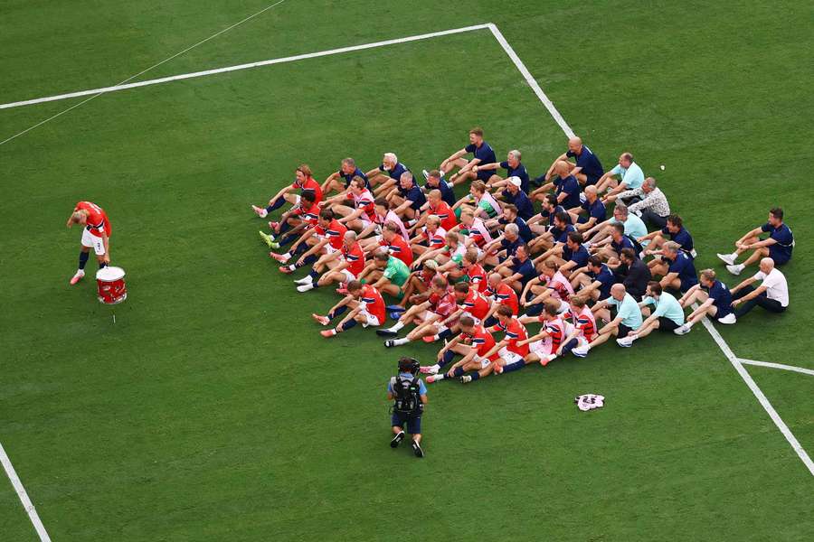 Norway's Erling Haaland with teammates celebrate after the match as Norway qualify for the quarter finals of the World Cup Norway's Erling Haaland with teammates celebrate after the match as Norway qualify for the quarter finals of the World Cup