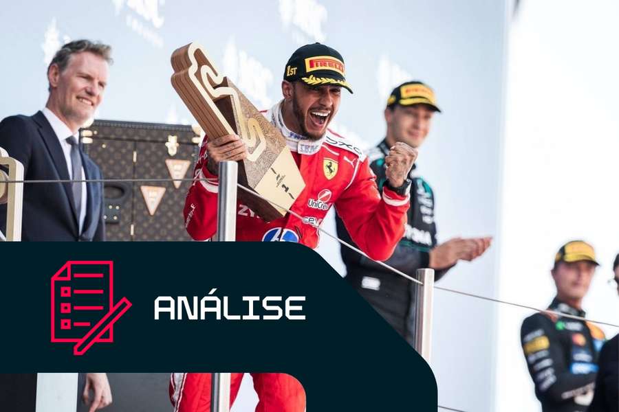 Lewis Hamilton no pódio após vencer o Grande Prémio de Espanha Lewis Hamilton no pódio após vencer o Grande Prémio de Espanha