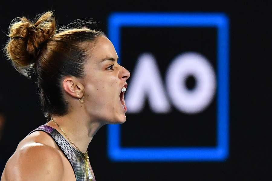 Maria Sakkari celebrates her victory against Diana Shnaider