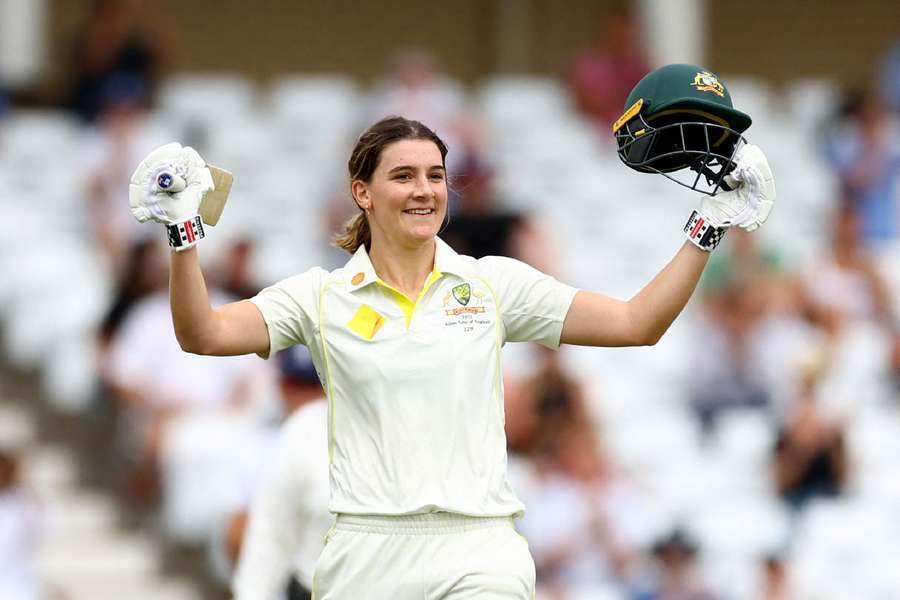 Australia's Annabel Sutherland celebrates reaching her century