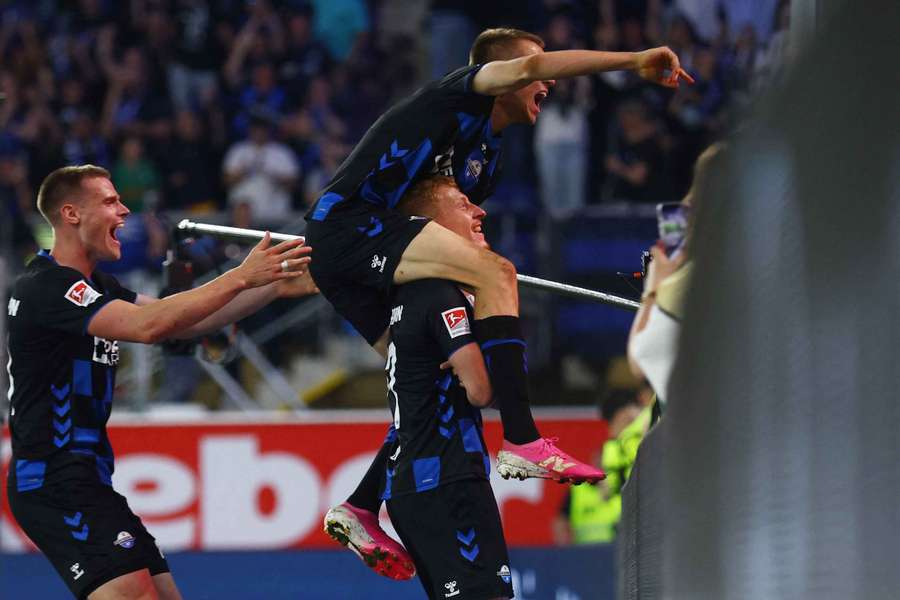 Paderborn celebrate their winning goal