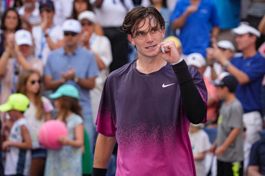 Britain's Jack Draper celebrates after defeating Czech Republic's Tomas Machac