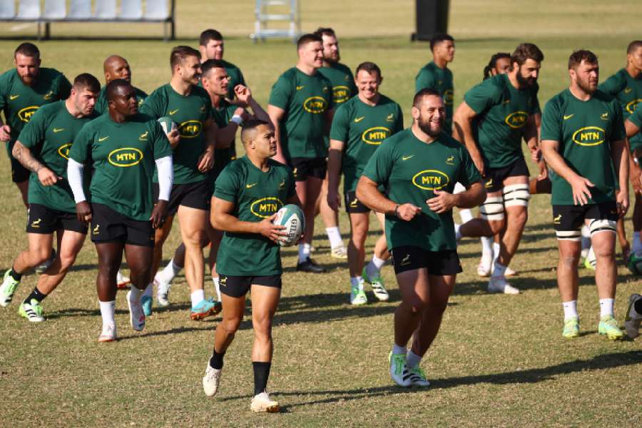 South Africa's players during training