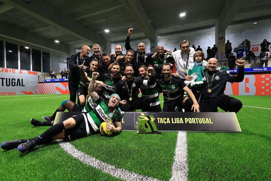 Os jogadores do Sporting em festa após a conquista