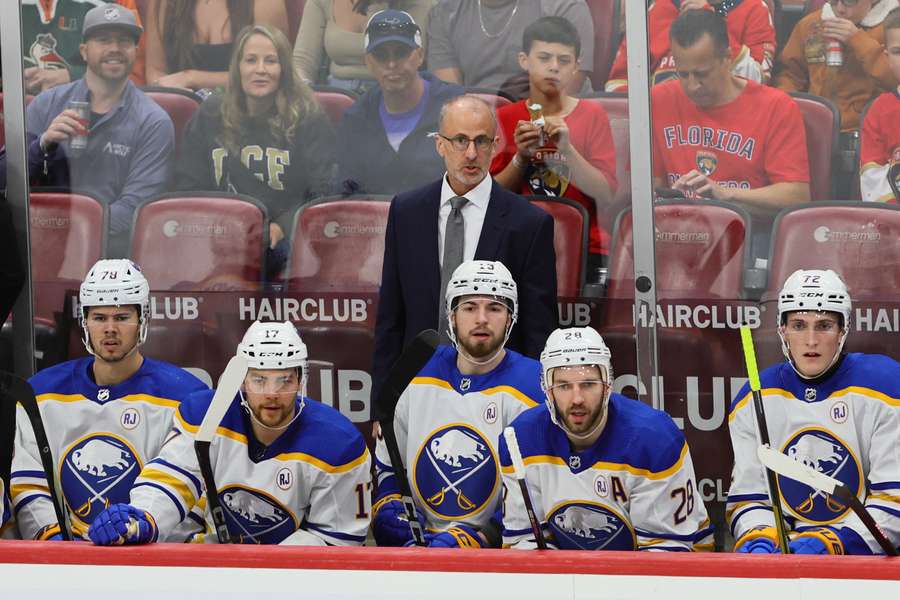 Buffalo Sabres head coach Don Granato looks on against the Florida Panthers during the third period at Amerant Bank Arena