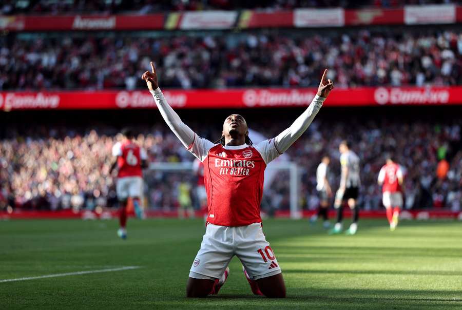 Arsenal's Eberechi Eze celebrates scoring against Newcastle