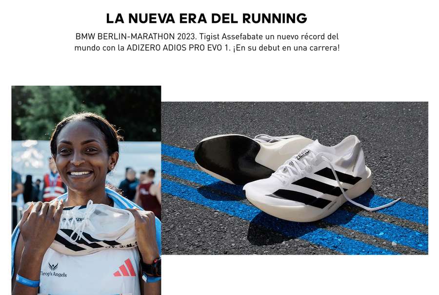 Assefa exhibió sus zapatillas al terminar el Maratón de Berlín