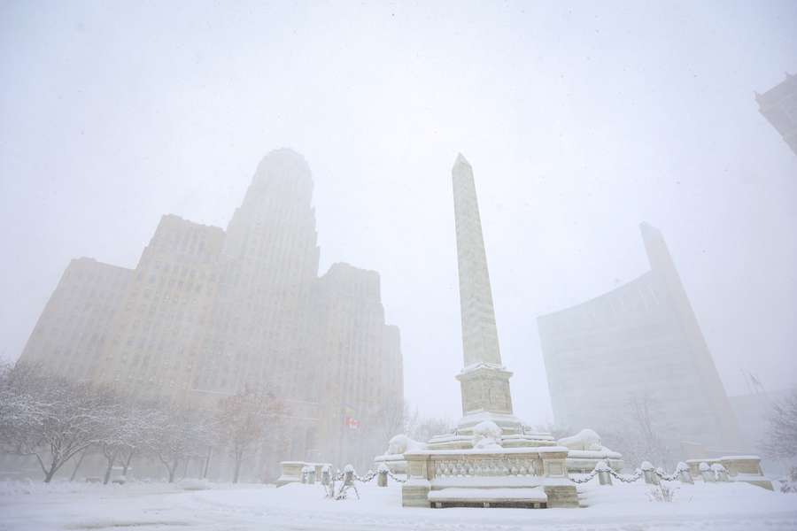 Buffalo's Niagara Square during a snowstorm 