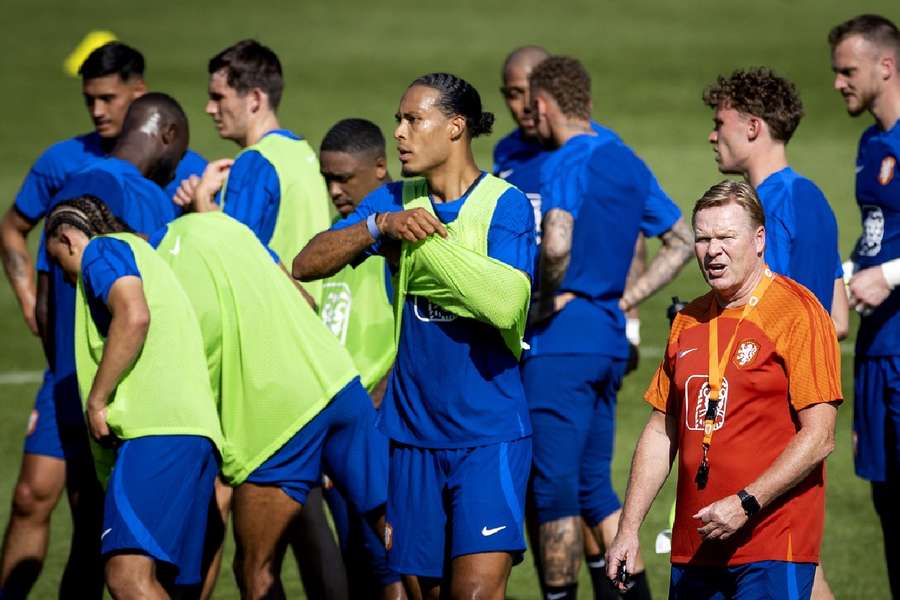 Koeman and his Netherlands team in training