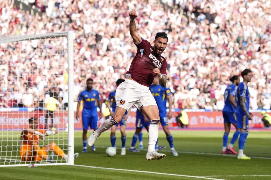 West Ham's Taty Castellanos celebrates scoring against Leeds West Ham's Taty Castellanos celebrates scoring against Leeds