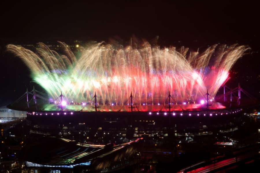 Fireworks fired on the roof of the Stade de France at the end of the Paris 2024 Paralympic Games Closing Ceremony