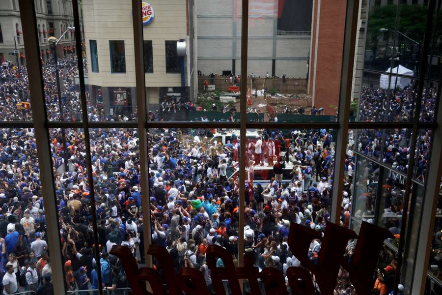 New York Knicks fans are seen outside the Westfield World Trade Center