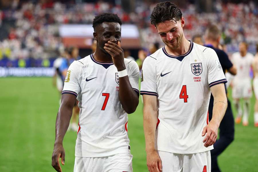 England and Arsenal pair Bukayo Saka and Declan Rice (R). England and Arsenal pair Bukayo Saka and Declan Rice (R).