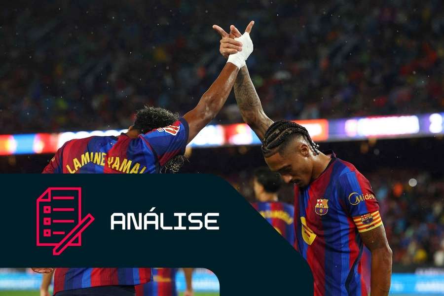 Lamine Yamal (à esquerda) e Raphinha tiveram um papel fundamental no xG recorde. Lamine Yamal (à esquerda) e Raphinha tiveram um papel fundamental no xG recorde.