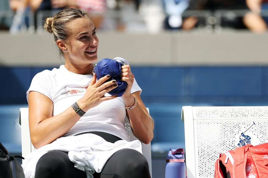 Sabalenka looks on during practice Sabalenka looks on during practice