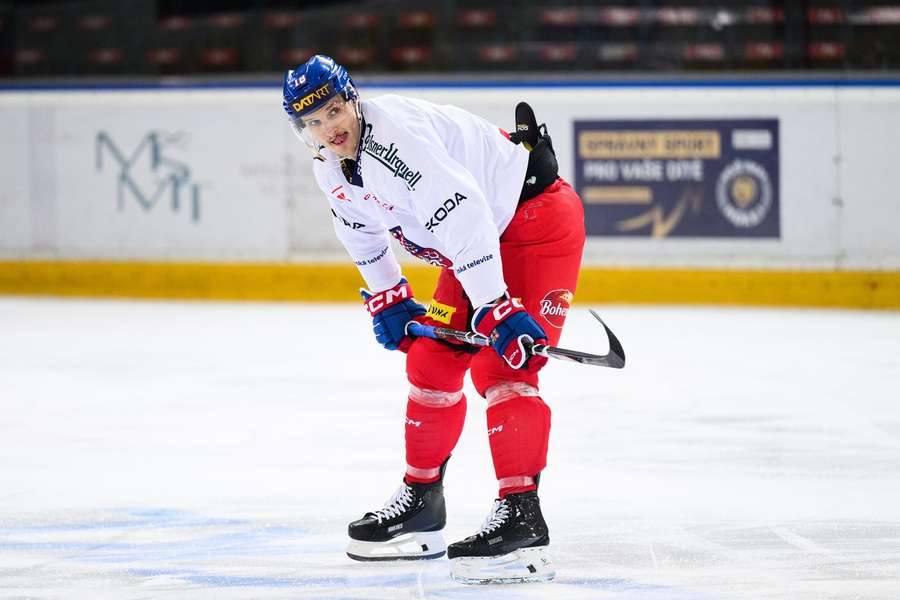 Dominik Kubalík na reprezentačním tréninku.