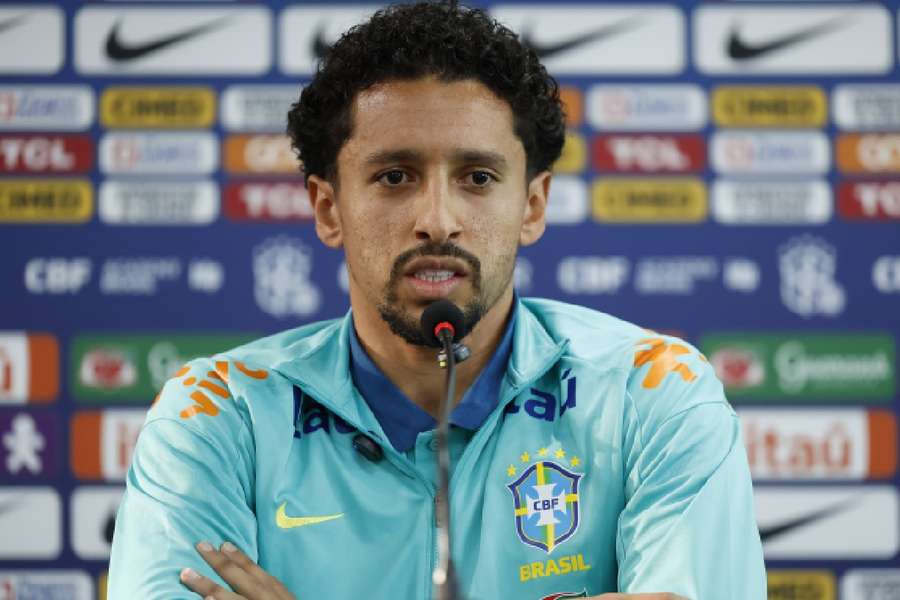 Marquinhos durante entrevista coletiva na Seleção Brasileira