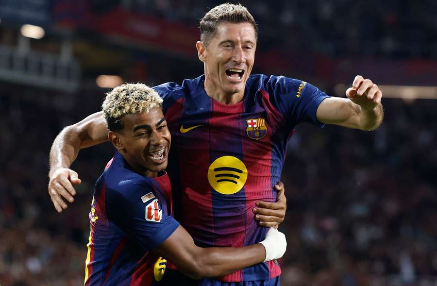 Barcelona's Robert Lewandowski and Lamine Yamal are two of the most popular players in the Flashscore app