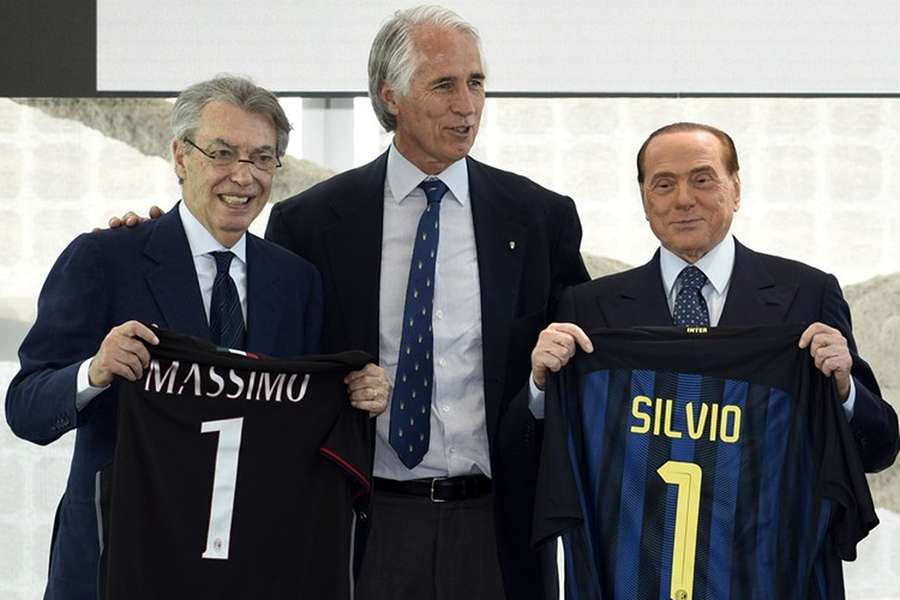 Massimo Moratti e Silvio Berlusconi assieme al presidente del Coni Giovanni Malagò