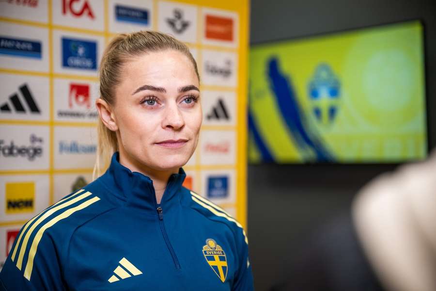 Rolfo speaking to the media before the Denmark match