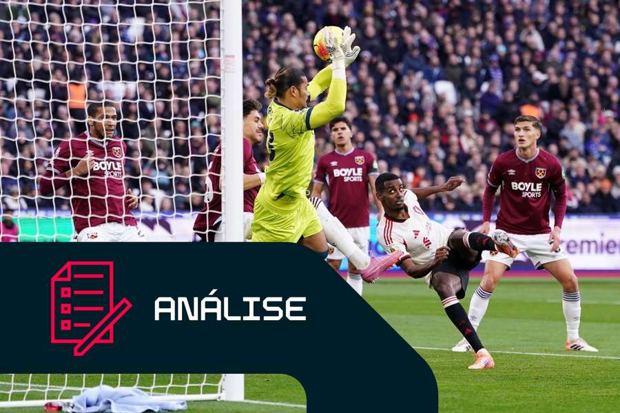 Alphonse Areola, do West Ham, nega o golo a Alexander Isak, do Liverpool